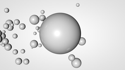 Poster - 3D rendering of many small balls in the space surrounding a large white ball. The idea of interaction. Futuristic, abstract composition for the background. Image isolated on white background.