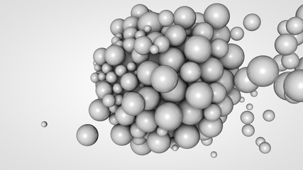 Poster - 3D rendering of many small balls in the space surrounding a large white ball. The idea of interaction. Futuristic, abstract composition for the background. Image isolated on white background.