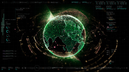 Leinwandbilder - Futuristic motion graphic user interface head up display screen with Holographic Earth and digital data telemetry information display for digital background computer desktop display screen