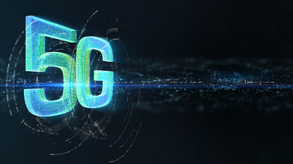 Poster - Futuristic holographic 5G icon digital wireless high speed fifth innovative generation for cellular network connectivity, high speed Internet broadband network and telecommunication concept