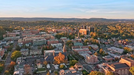 Wall Mural - Aerial footage of Morristown, NJ with forward camera motion. Morristown has been called the military capital of the American Revolution, because of its strategic role in the war for independence.