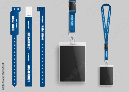 badges id cards with lanyards and bracelets realistic vector illustration template Tableau sur Toile