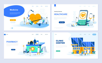 Poster - Set of landing page template for Medicine, Healthcare, Pharmacy, Clinic Center. Modern vector illustration flat concepts decorated people character for website and mobile website development.