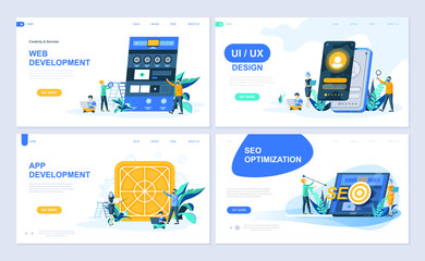 Poster - Set of landing page template for Web and App Development, UI Design, SEO Optimization. Modern vector illustration flat concepts decorated people character for website and mobile website development.