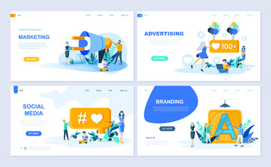 Poster - Set of landing page template for Digital Marketing, Advertising, Social Media, Branding. Modern vector illustration flat concepts decorated people character for website and mobile website development.