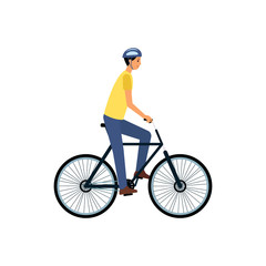 Wall Mural - Man riding on bike in a bicycle race flat vector Illustration isolated.