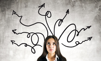 Poster - Portrait of pretty businesswoman with arrows
