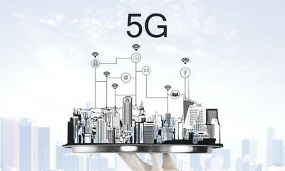 Aufkleber - City drawing with 5G internet