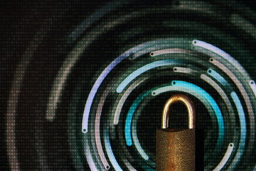 Wall Mural - Padlock closed. padlock placed in front of circular defocus bokeh light. digital computer and internet theme security concepts. cyber security and virus protection.