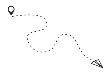 Aufkleber - Paper Planes or airplane is in a dotted line. Tourism and travel. The waypoint is for a tourist trip. and his track on a white background.