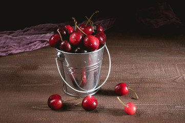 Fresh cherry on rustic background