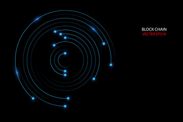 Poster - block chain network circle ring movement line in blue light concept, vector illustration