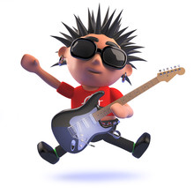 Performing Punk Rock Cartoon Character In 3d Playing Electric Guitar