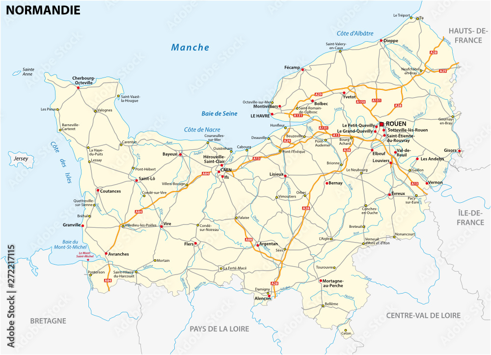 Normandy Language Road map of the new French region of Normandy in French language Stock ...