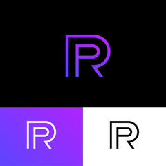 P and R monogram. P, R Logo. Linear monogram on  a different background. Abstract emblem. 