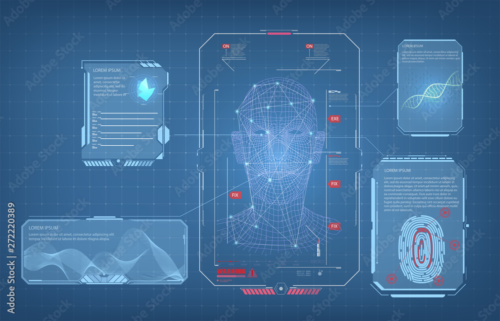 Biometric Identification or Recognition System of Person. The facial ...