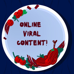 Poster - Handwriting text Online Viral Content. Concept meaning Article that spreads rapidly online by website link Hand Drawn Lamb Chops Herb Spice Cherry Tomatoes on Blank Color Plate