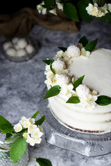 Wall Mural - homemade cherry flour cake with mascarpone cream