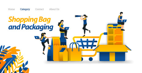 Wall Mural - Shopping Cart to Transport Goods in Online Stores and Various Packaging Design Models. Vector Illustration, Flat Icon Style Suitable for Web Landing Page, Banner, Flyer, Sticker, Wallpaper, Card, UI