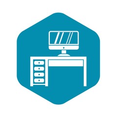 Poster - Computer desk, workplace in simple style isolated on white background vector illustration