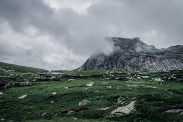 Wall Mural - the mountain is covered in fog. lying head