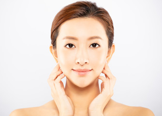 closeup young woman face with makeup and clean skin