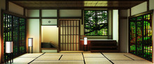 Japan Style Big Living Area In Luxury Room Or Hotel Japanese Style Decoration.3D Rendering