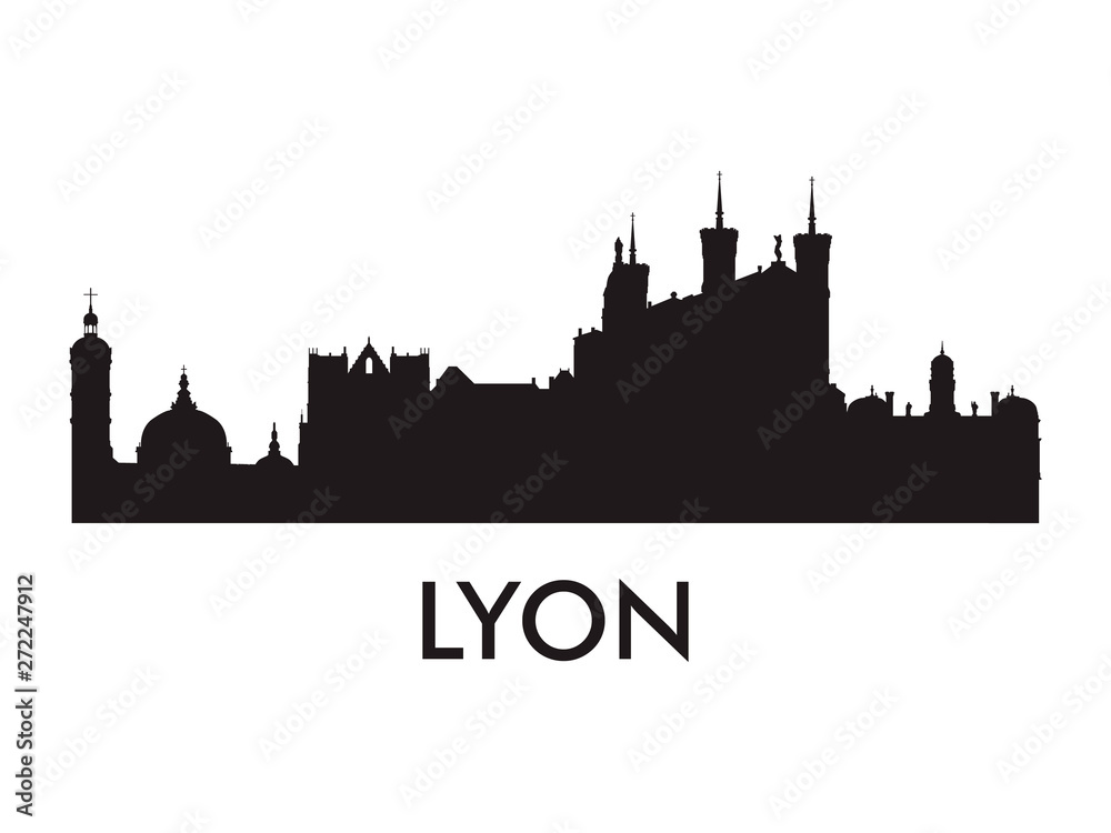 Lyon skyline silhouette vector of famous places Stock Illustration ...