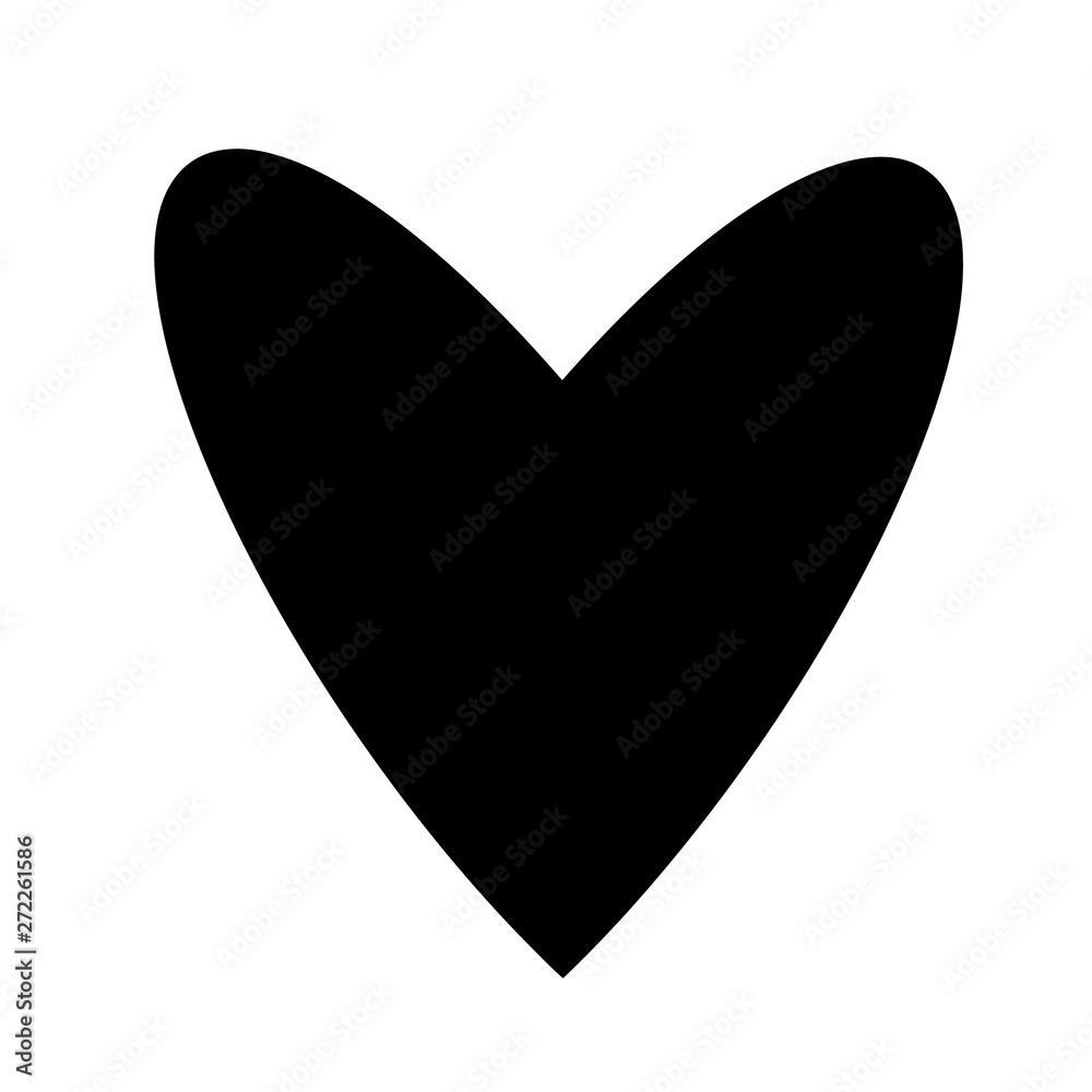 Black heart logo. Hand drawn trendy love icon sign flat design. Vector illustration calligraphy art glyph style, solid color EPS 10. Thin geometric shape silhouette isolated on white background. 