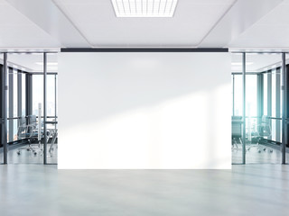 Aufkleber - Blank white wall in concrete office with large windows Mockup 3D rendering