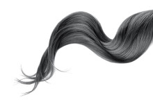 Black Hair Isolated On White Background. Long Wavy Ponytail