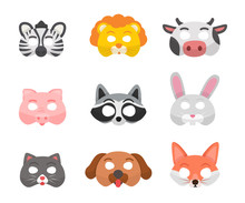 Animal Masks Flat Vector Illustrations Set