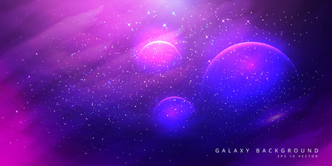 Wall Mural - Colorful Space Galaxy Background with Shining Stars, Stardust and Nebula. Vector Illustration for artwork, party flyers, posters, brochures. Vector illustration for your artwork