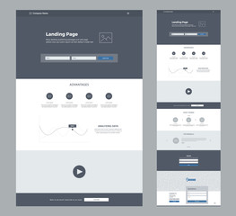 Wall Mural - one page website design template for business. landing page wireframe. flat modern responsive design