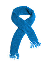 Blue Knitted Scarf On A White Background.