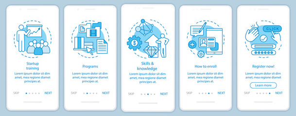 Startup education onboarding mobile app page screen with linear concepts