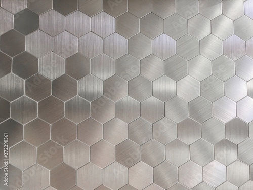 Fototapeta do kuchni Silver hexagon marble tile wall for background , for Interiors design. High resolution