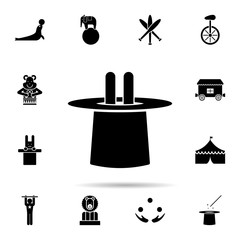 Poster - bunny in the hat cylinder icon. Universal set of circus for website design and development, app development