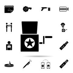 Poster - music Box icon. Universal set of day of jokes for website design and development, app development