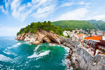 Wall Mural - View of the cliffs from Castello fortress in Petrovac, Montenegro. Famous travel destination