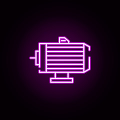 Poster - electric motor neon icon. Elements of water, boiler, thermos, gas, solar set. Simple icon for websites, web design, mobile app, info graphics