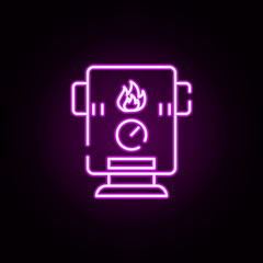 Poster - electric heater neon icon. Elements of water, boiler, thermos, gas, solar set. Simple icon for websites, web design, mobile app, info graphics