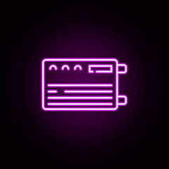 Poster - heating panel neon icon. Elements of water, boiler, thermos, gas, solar set. Simple icon for websites, web design, mobile app, info graphics