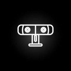 Poster - 3d game camera neon icon. Elements of virtual reality set. Simple icon for websites, web design, mobile app, info graphics