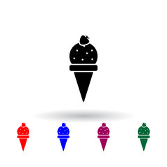 Poster - frozen ball in horn with strawberries multi color icon. Elements of ice cream set. Simple icon for websites, web design, mobile app, info graphics