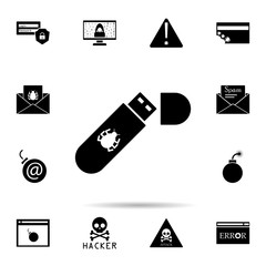 Poster - virus in flash card icon. Universal set of hacker for website design and development, app development