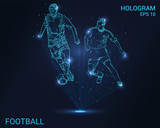 Fototapeta Sport - Hologram football. A holographic projection of a football player. Flickering energy flux of particles. The scientific design of the sport.
