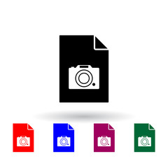 Poster - camera on document multi color icon. Elements of file and documents set. Simple icon for websites, web design, mobile app, info graphics