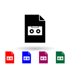 Poster - cassette on document multi color icon. Elements of file and documents set. Simple icon for websites, web design, mobile app, info graphics