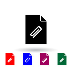 Poster - paper clip on document multi color icon. Elements of file and documents set. Simple icon for websites, web design, mobile app, info graphics